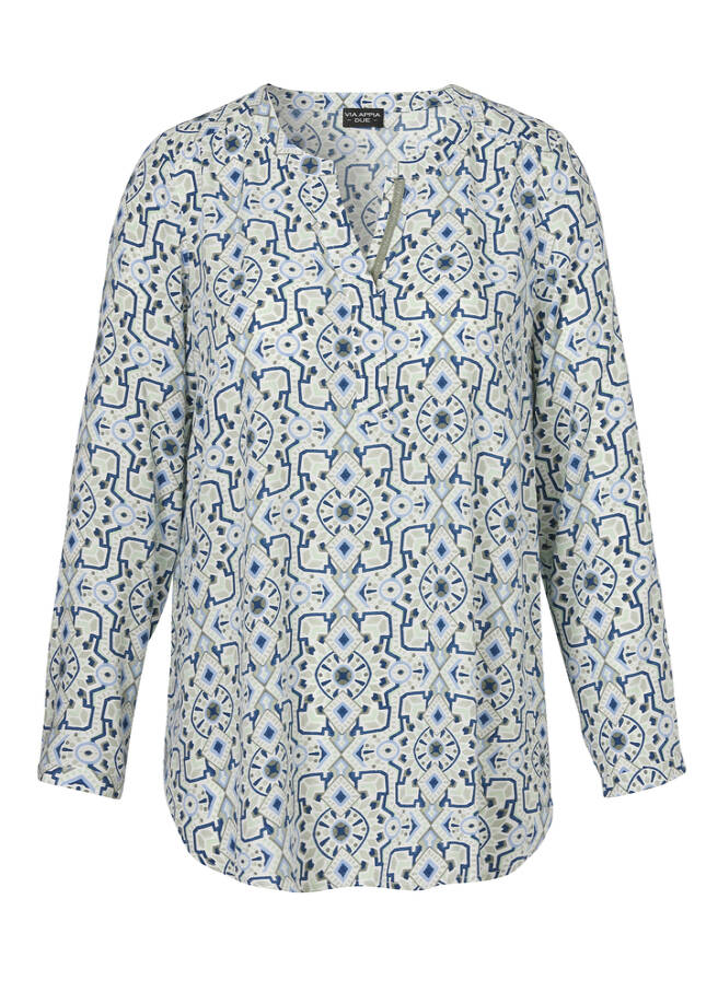 Feminine Viskose Print Schlupfbluse salbei multicolor Frontansicht