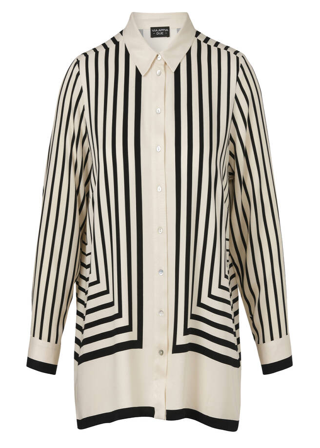 Chice Viskose Hemdbluse mit Print Schwarz / Vanille vanille / schwarz Frontansicht