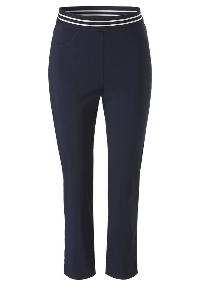 Feine Stretchhose, knöchellang marine / ecru Frontansicht