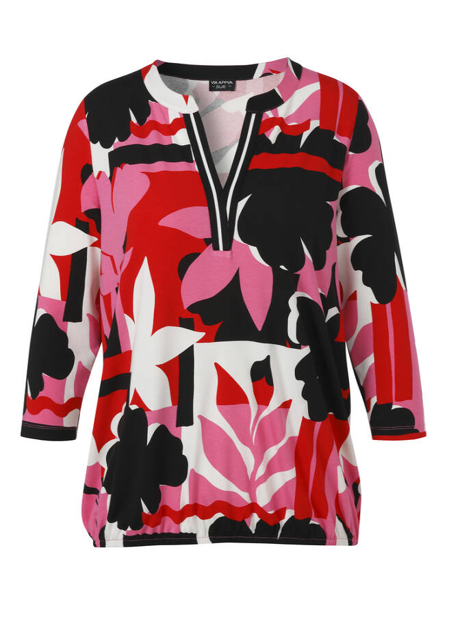 3/4-Arm Print-Shirt mit Gummizug-Saum pink multicolor Frontansicht