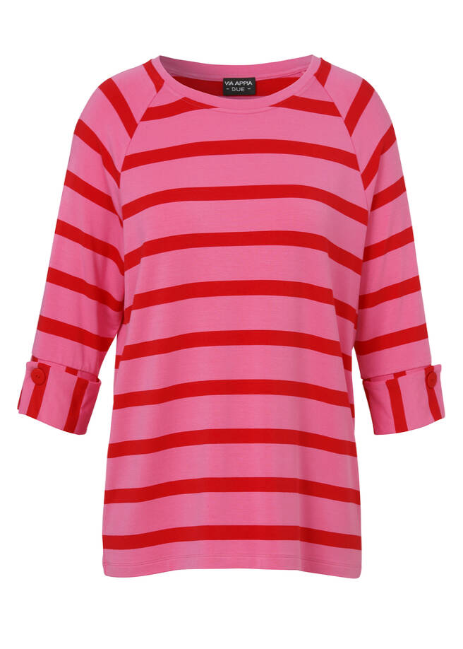 3/4-Arm Sweatshirt mit Streifen pink / rot Frontansicht