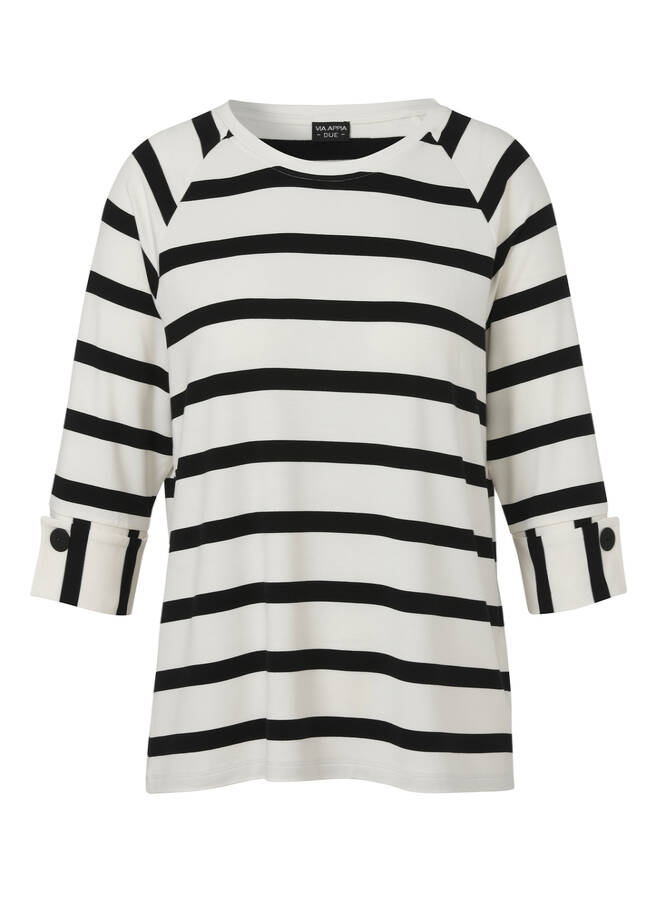 3/4-Arm Sweatshirt mit Streifen ecru / schwarz Frontansicht