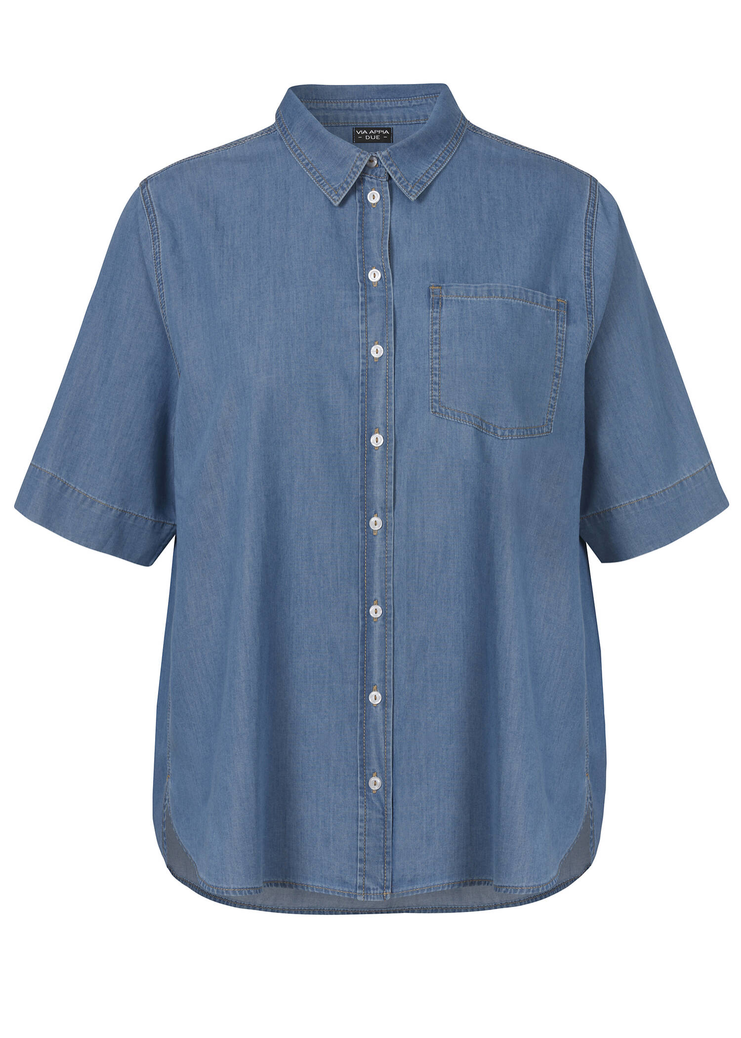 Halbarm- Baumwollbluse Jeans-Look / 