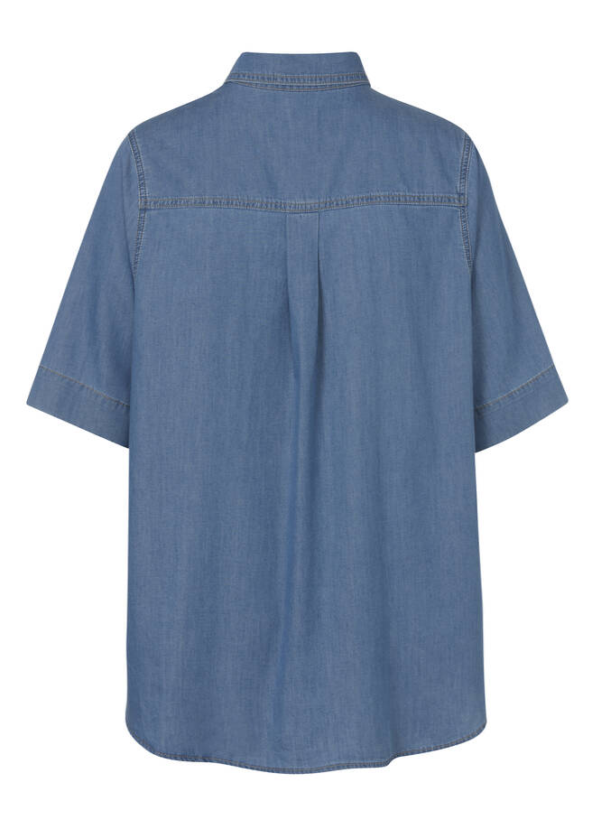 Halbarm- Baumwollbluse Jeans-Look / 