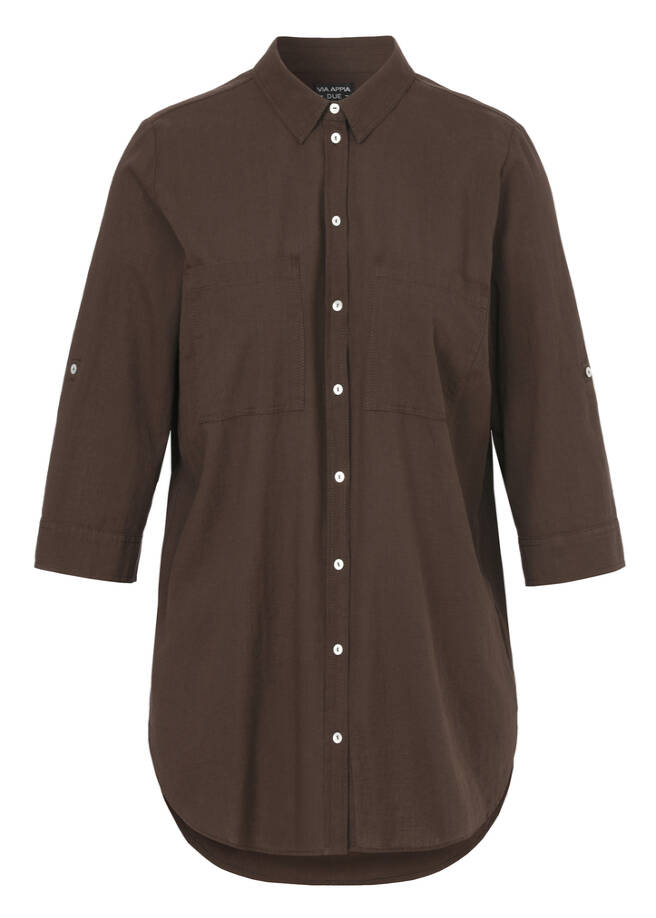 Softe 3/4-Arm Baumwollbluse mocca Frontansicht