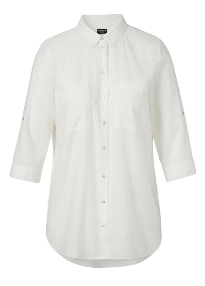 Softe 3/4-Arm Baumwollbluse creme Frontansicht