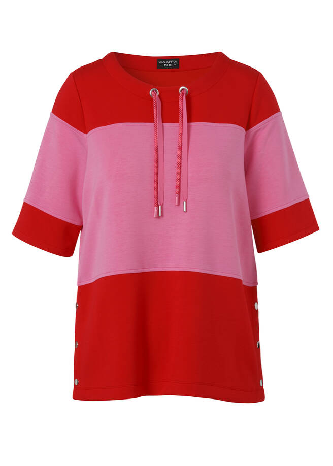 Halbarm-Sweatshirt Bicolor pink / rot Frontansicht