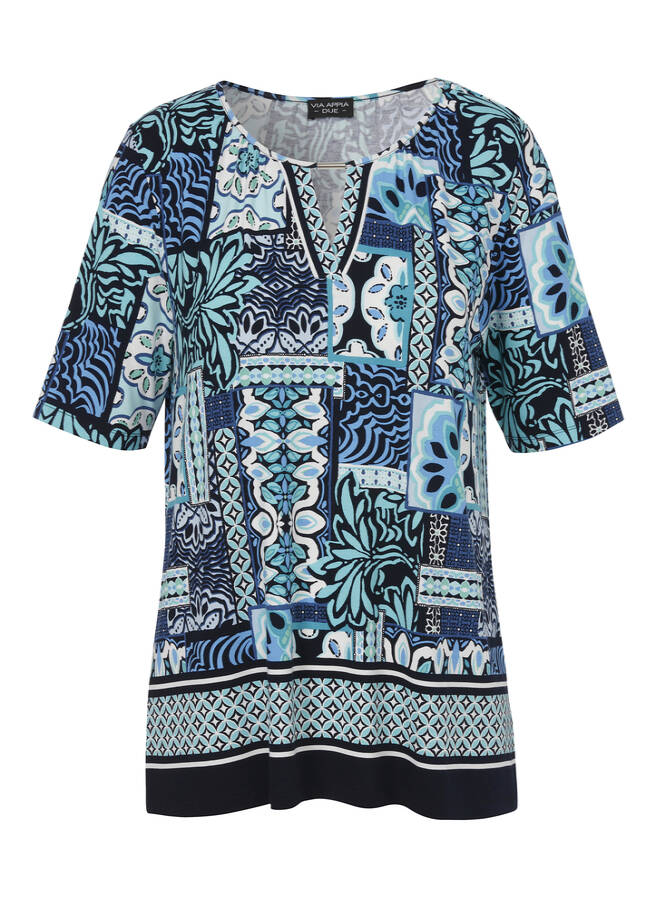 Print-Shirt im leichten A-Schnitt marine multicolor Frontansicht