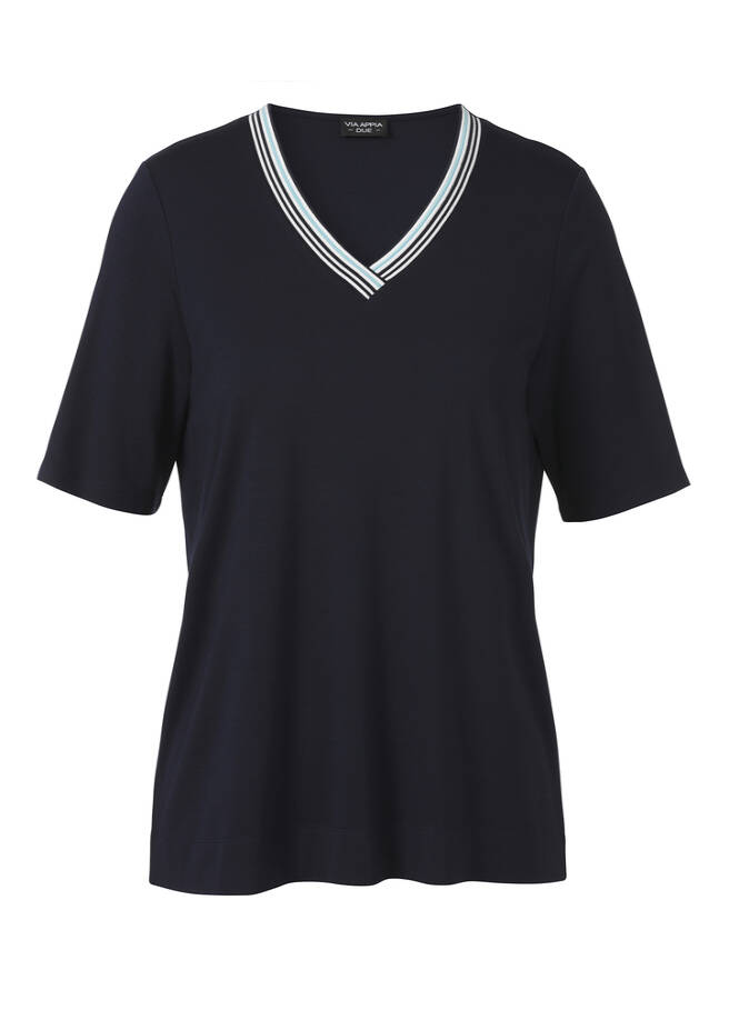 V-Shirt Halbarm in Marineblau / 