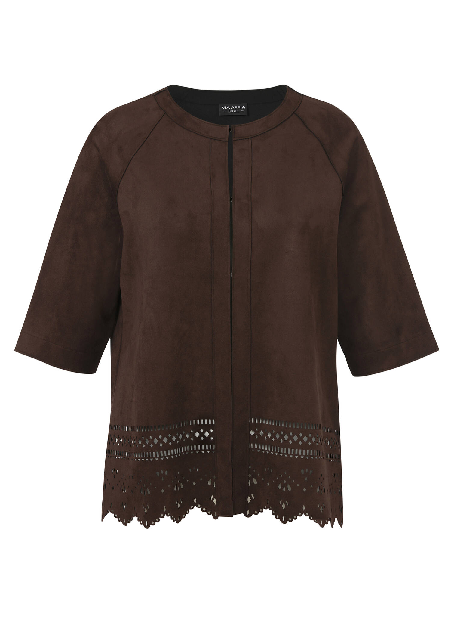 Moccafarbene Halbarm-Jacke im Veloursleder-Look / 