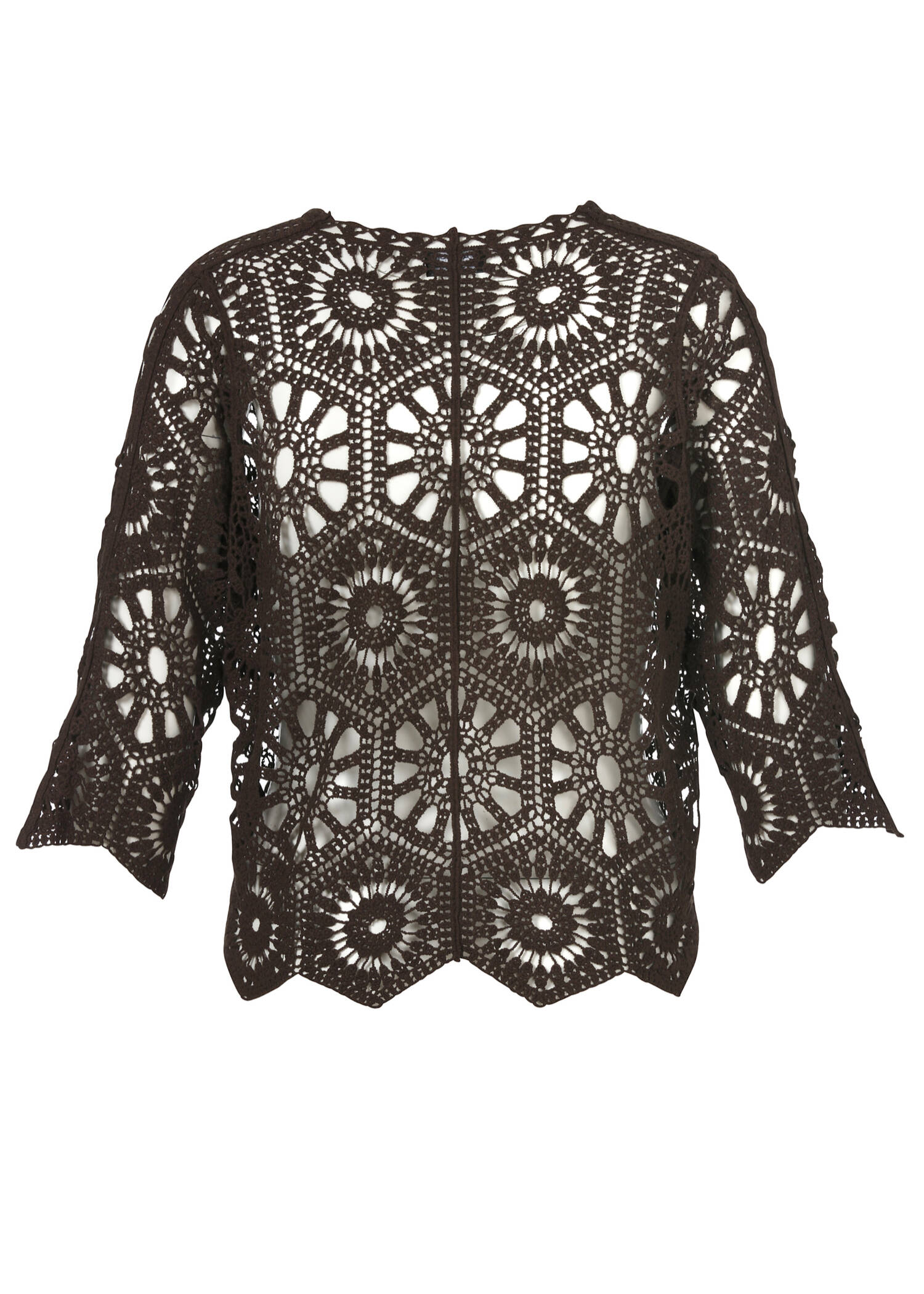 Feminine 3/4-Arm Ajour Baumwoll-Jacke / 