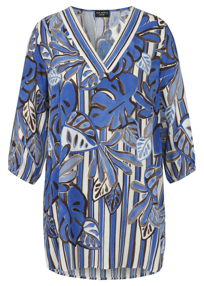 Zarte 3/4 Arm Viskose-Tunika mit Allover-Print cobalt multicolor Frontansicht