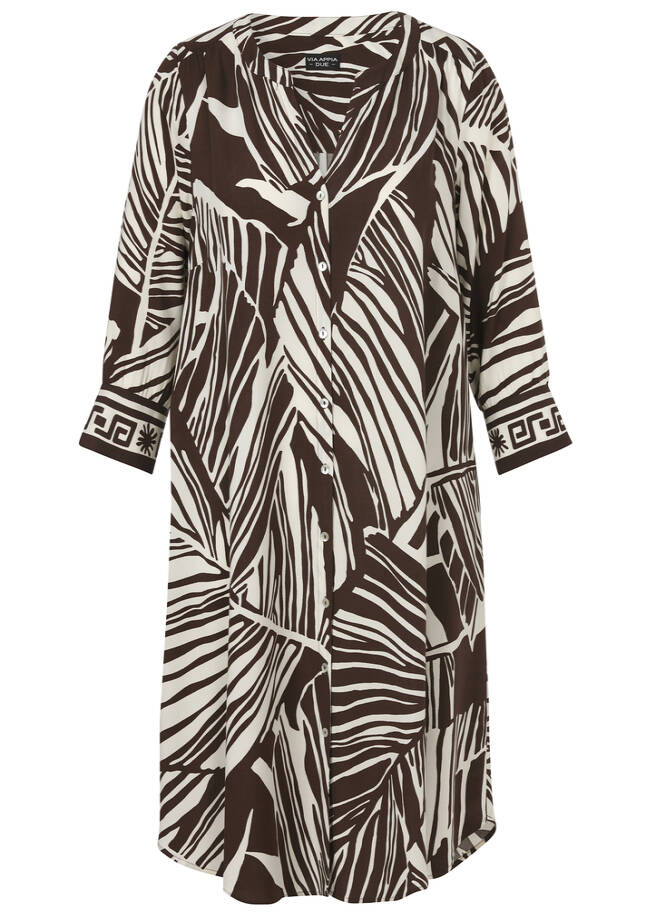 Luftiges 3/4-Arm-Viskosekleid mocca / creme Frontansicht