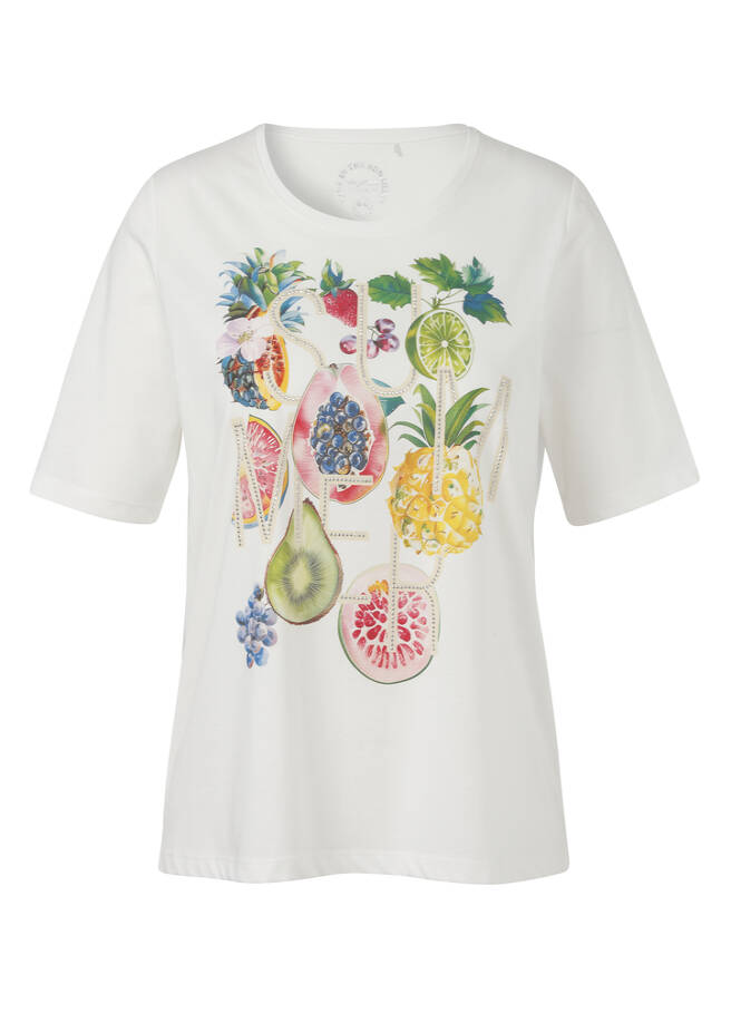 Softes Baumwoll-Shirt mit Früchte-Motiv ecru multicolor Frontansicht