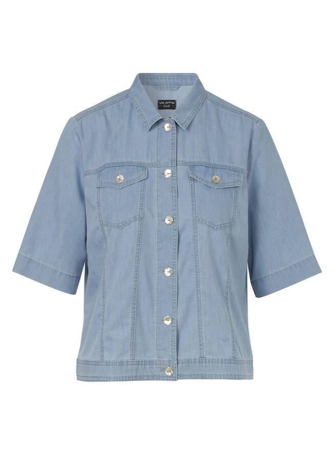 Sommerliche Halbarmjacke im Jeans-Style Himmelblau jeans himmelblau Frontansicht