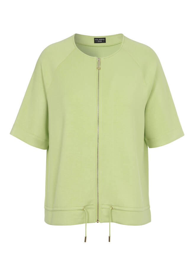 Sommerliche Halbarm-Sweatjacke mit Zipper apfelgrün Frontansicht