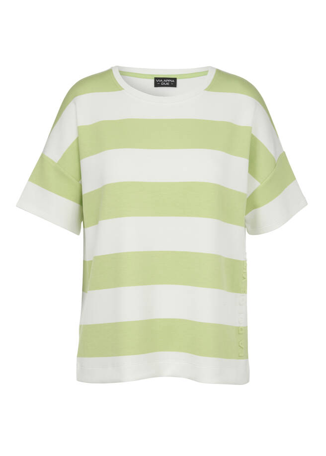 Sommerliches Halbarm-Sweatshirt mit Streifen apfelgrün / creme Frontansicht