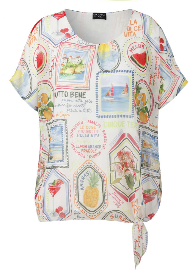 Allover-Print-Bluse mit überschnittenen Schultern ecru multicolor Frontansicht