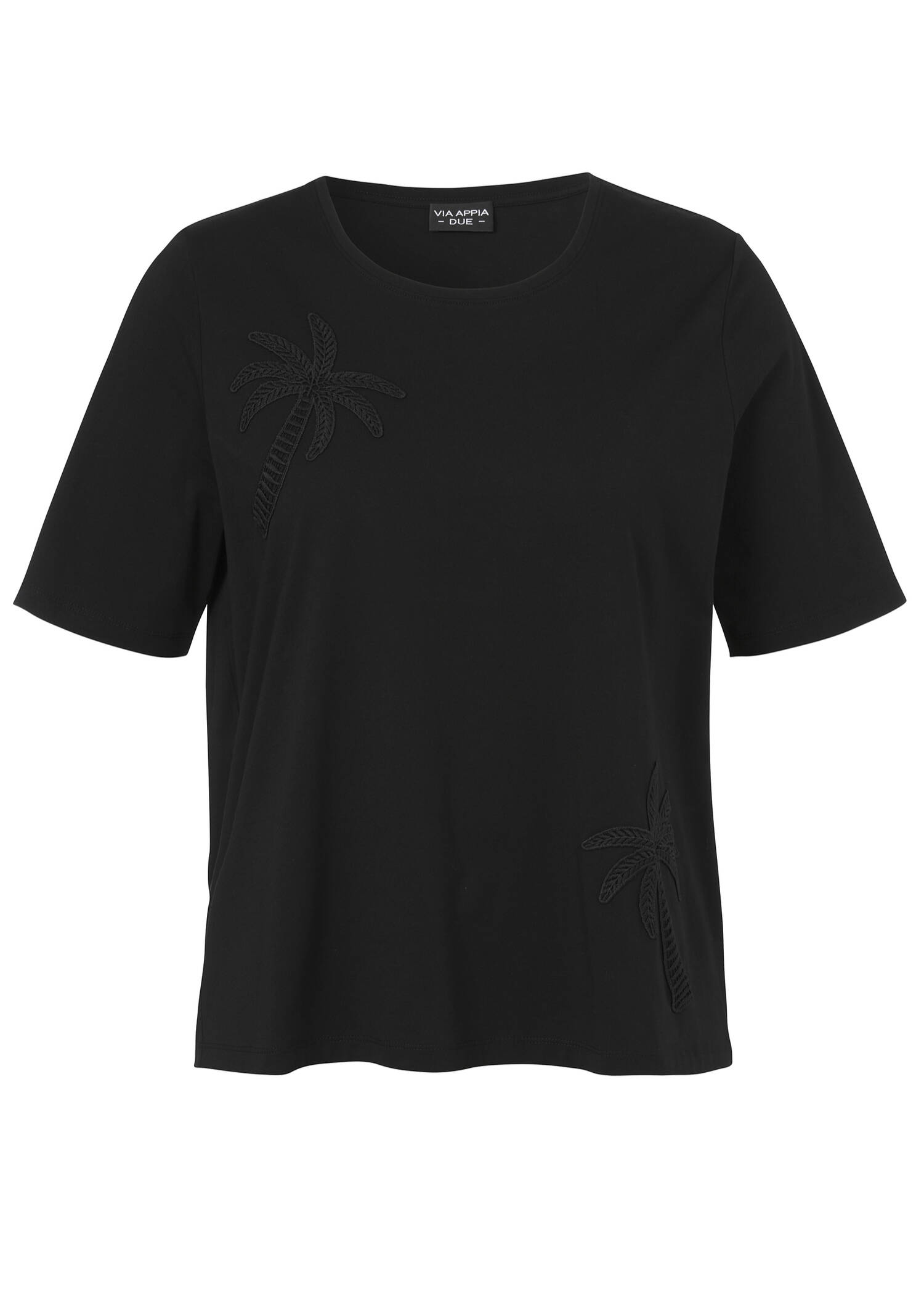 Softes Baumwoll-Shirt mit gesticktem Palmenmotiv Ton-in-Ton / 