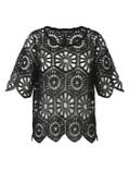 Femininer Ajour 1/2-Arm Baumwoll-Pullover /