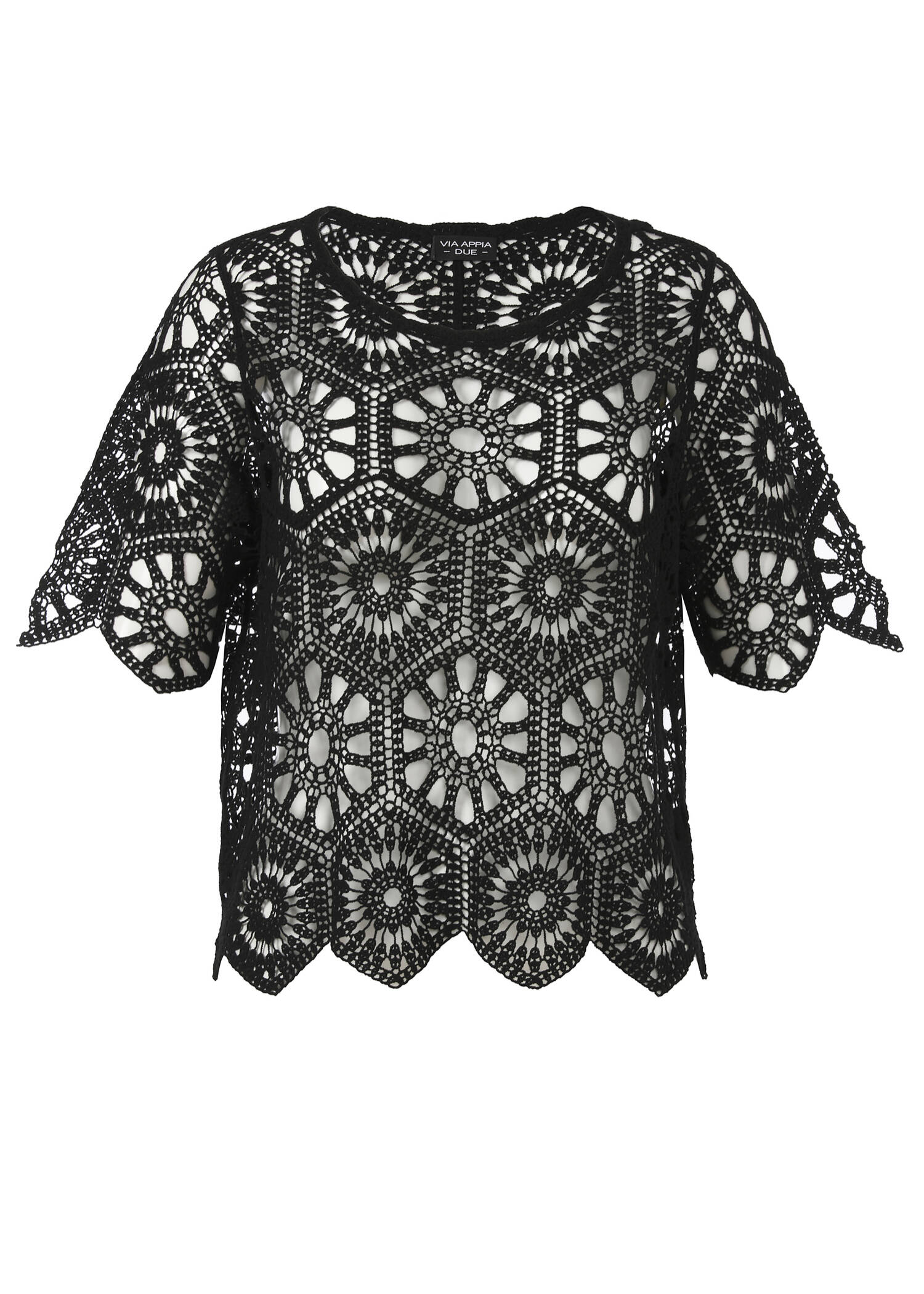 Femininer Ajour 1/2-Arm Baumwoll-Pullover /