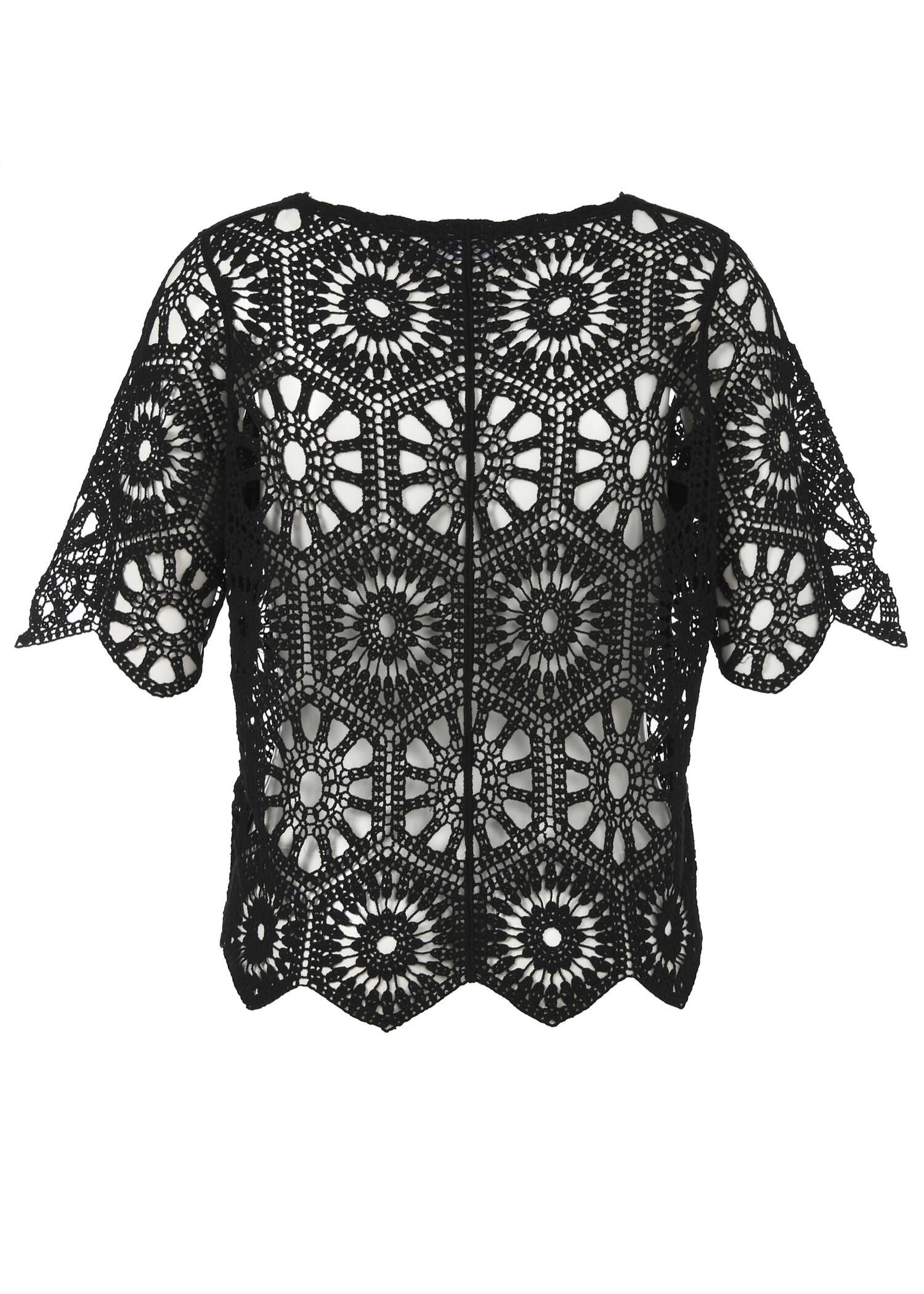 Femininer Ajour 1/2-Arm Baumwoll-Pullover /