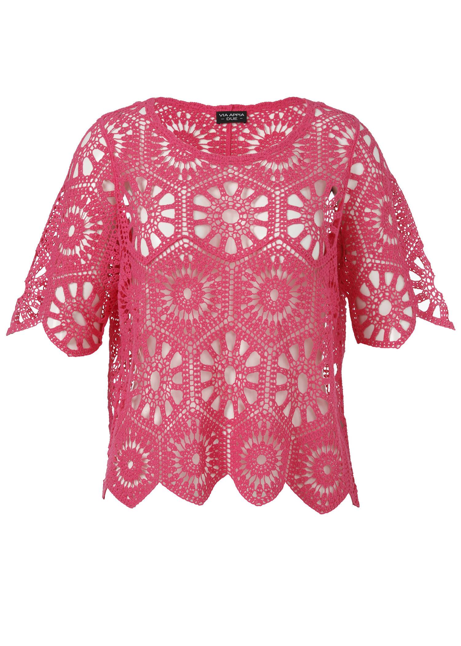 Femininer Ajour 1/2-Arm Baumwoll-Pullover /