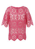 Femininer Ajour 1/2-Arm Baumwoll-Pullover /