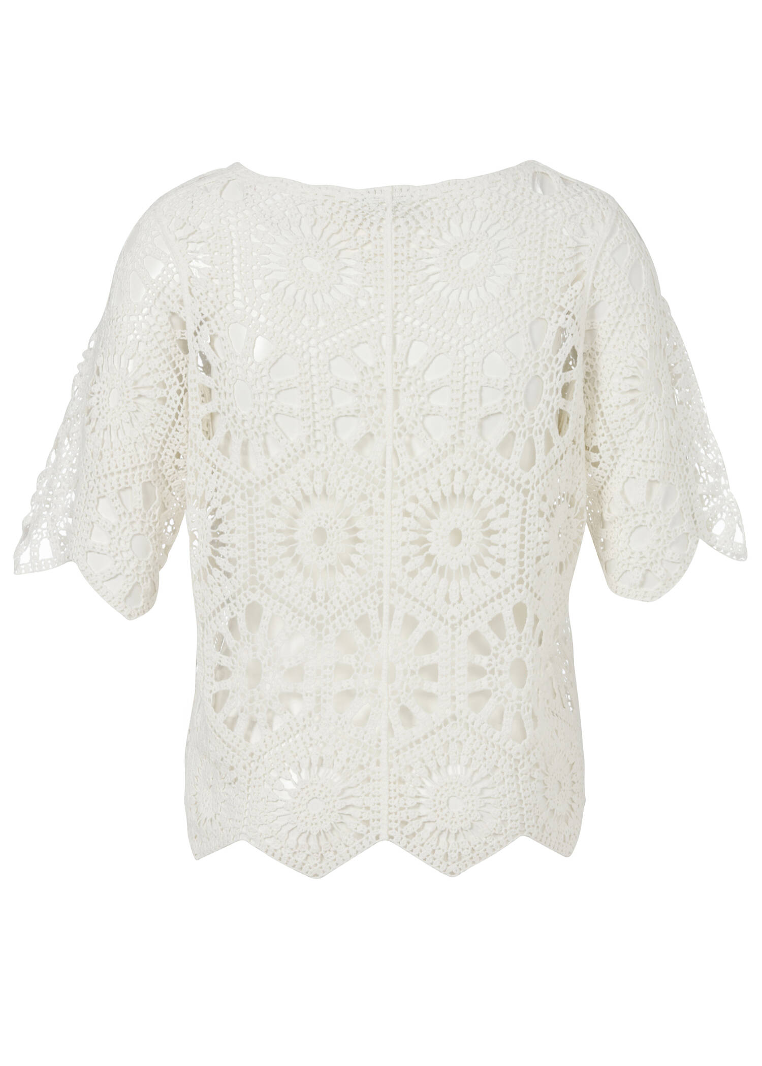Femininer Ajour 1/2-Arm Baumwoll-Pullover /