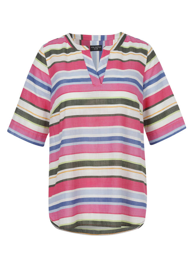 Zarte Schlupfbluse / Tunika aus Baumwolle flamingo multicolor Frontansicht