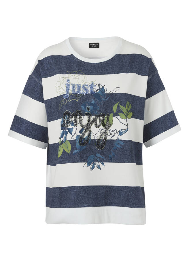 Halbarm-Sweatshirt Indigo / Ecru mit geschmücktem Motiv indigo multicolor Frontansicht