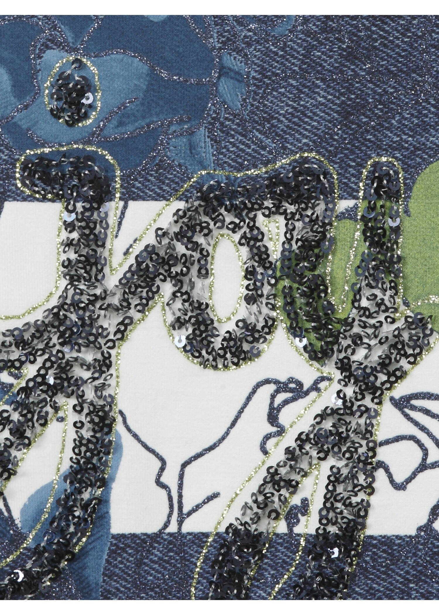 Halbarm-Sweatshirt Indigo / Ecru mit geschmücktem Motiv / 