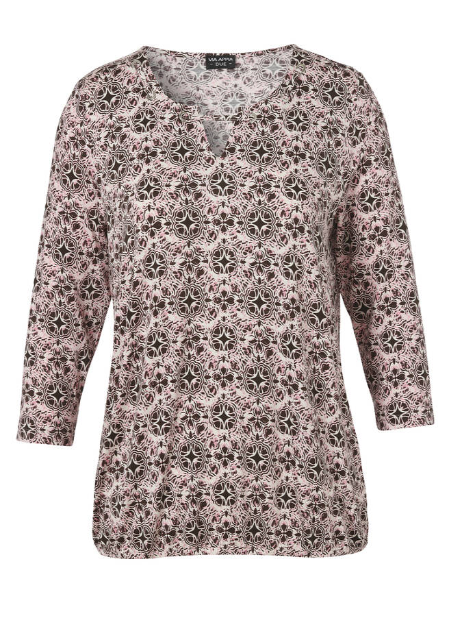 3/4-Arm Viskose-Jersey Shirt mit Gummizugbund kaffee multicolor Frontansicht