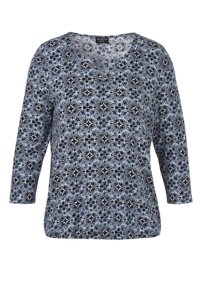 3/4-Arm Viskose-Jersey Shirt mit Gummizugbund indigo multicolor Frontansicht
