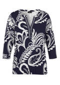 Edles Bicolor Print 3/4-Arm Shirt mit Gummizugbund /