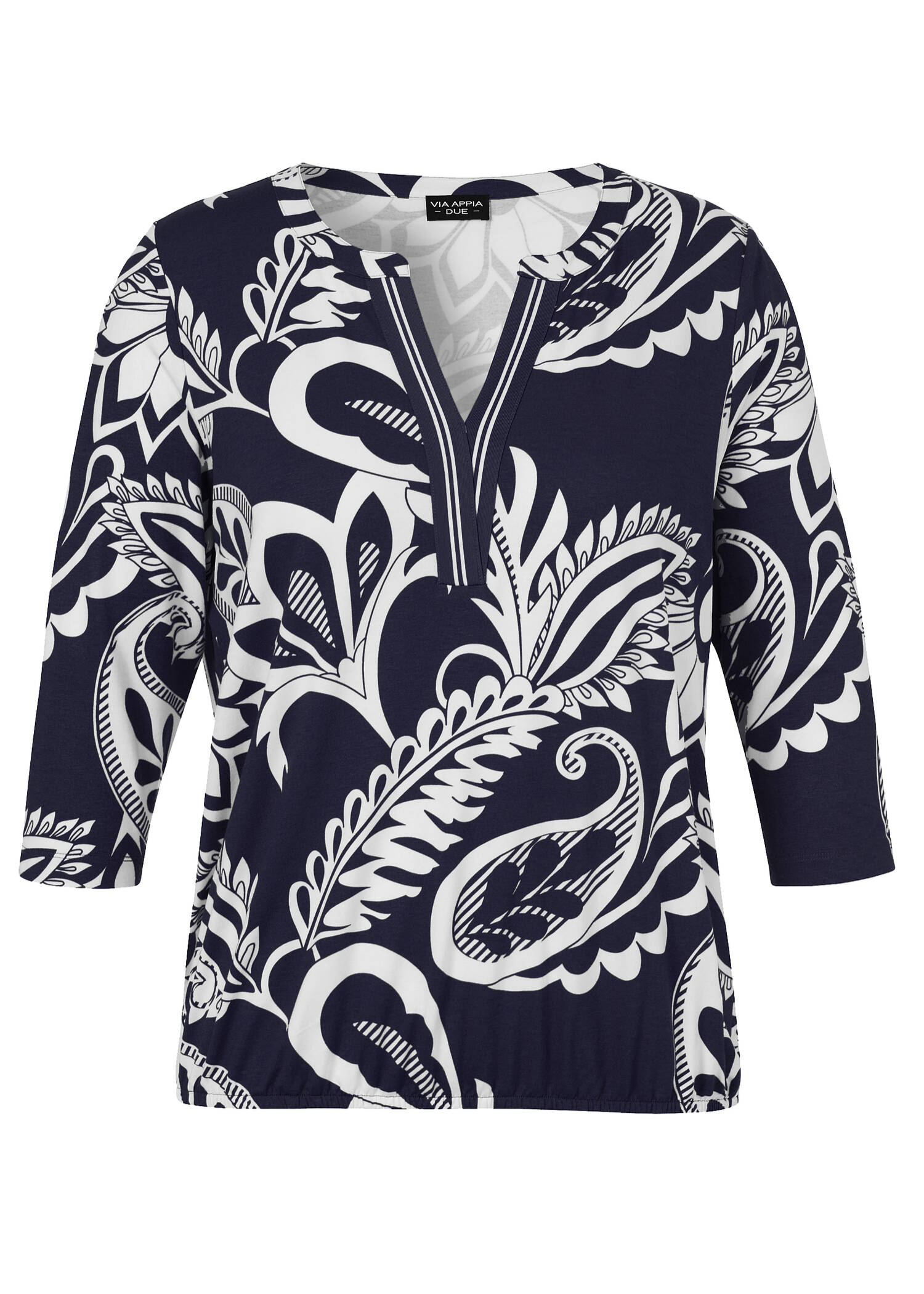 Edles Bicolor Print 3/4-Arm Shirt mit Gummizugbund /