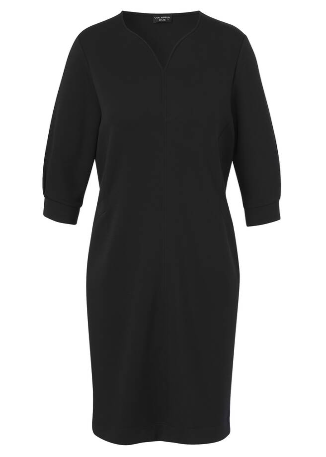 Feminines Sweatkleid mit 3/4-Ärmeln schwarz Frontansicht