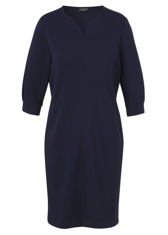 Feminines Sweatkleid mit 3/4-Ärmeln indigo Frontansicht