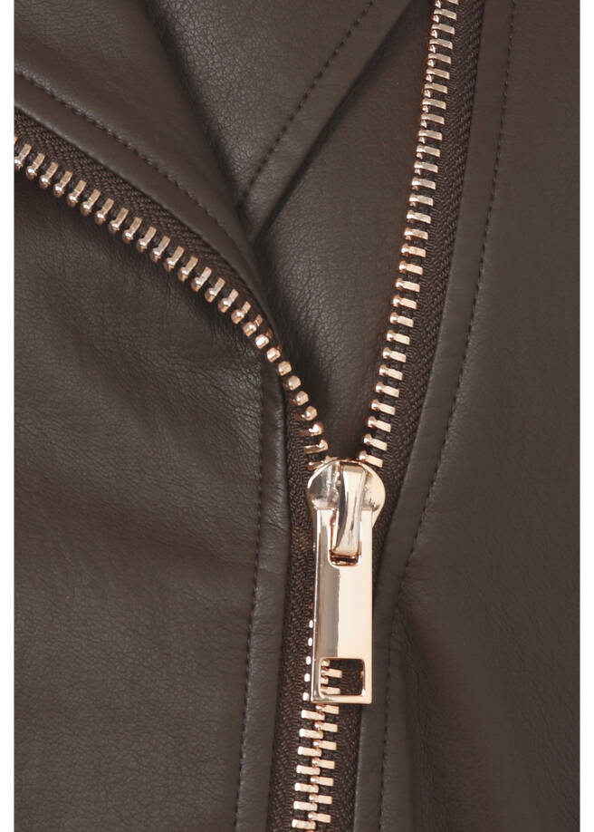 Chice Bikerjacke in Leder-Optik "Kaffee" /