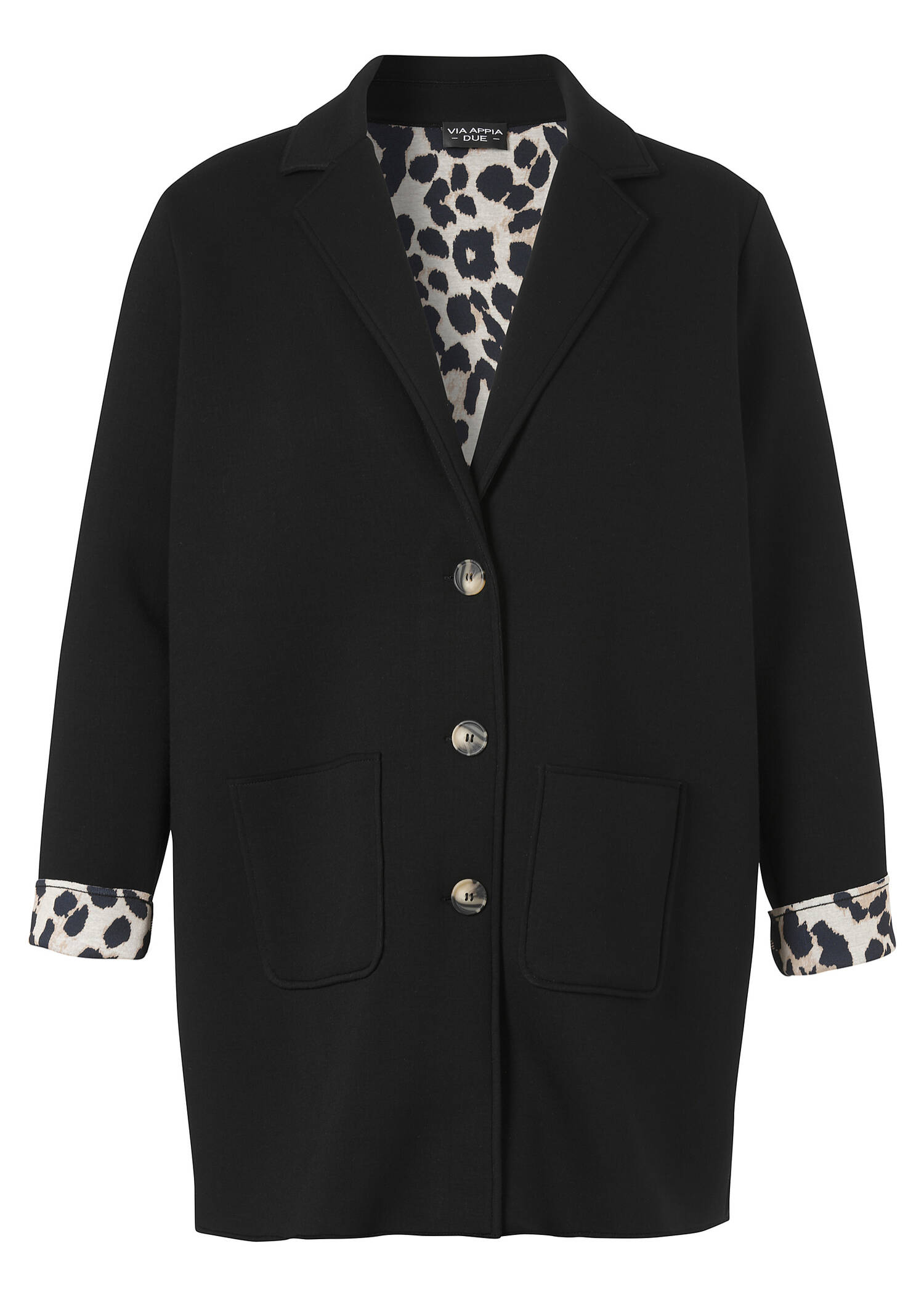 Schwarze Revers-Jacke mit Innenmuster Leo /