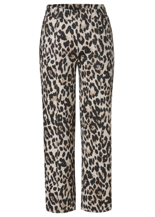 Leo-Print Schlupfhose, weite Beine schwarz multicolor Frontansicht