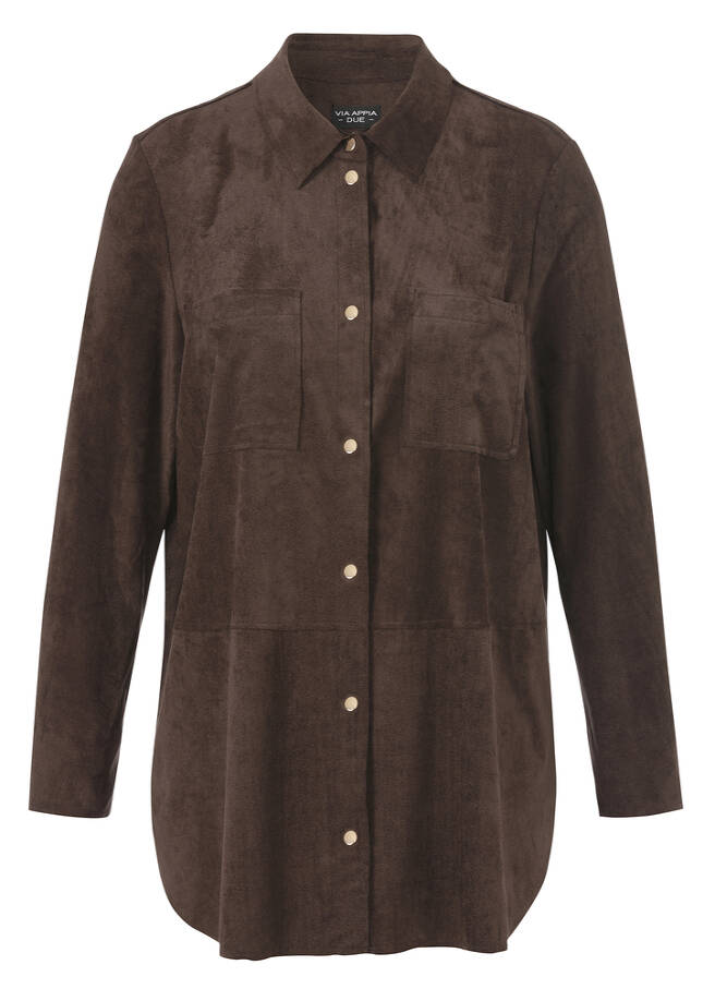 Edle Velours Hemdbluse / leichte Jacke kaffee Frontansicht