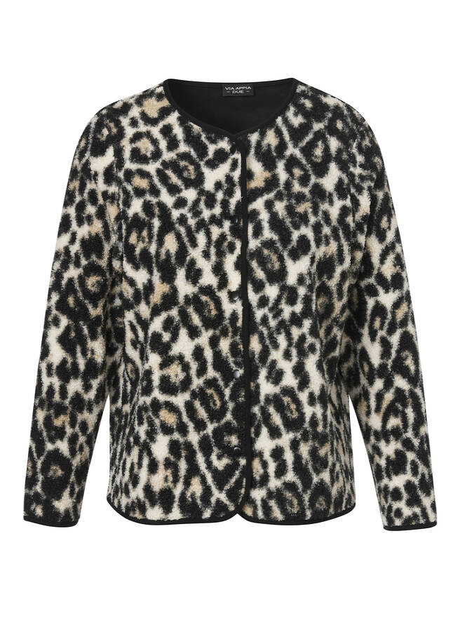 Flauschige Jacke Modern Leo schwarz multicolor Frontansicht