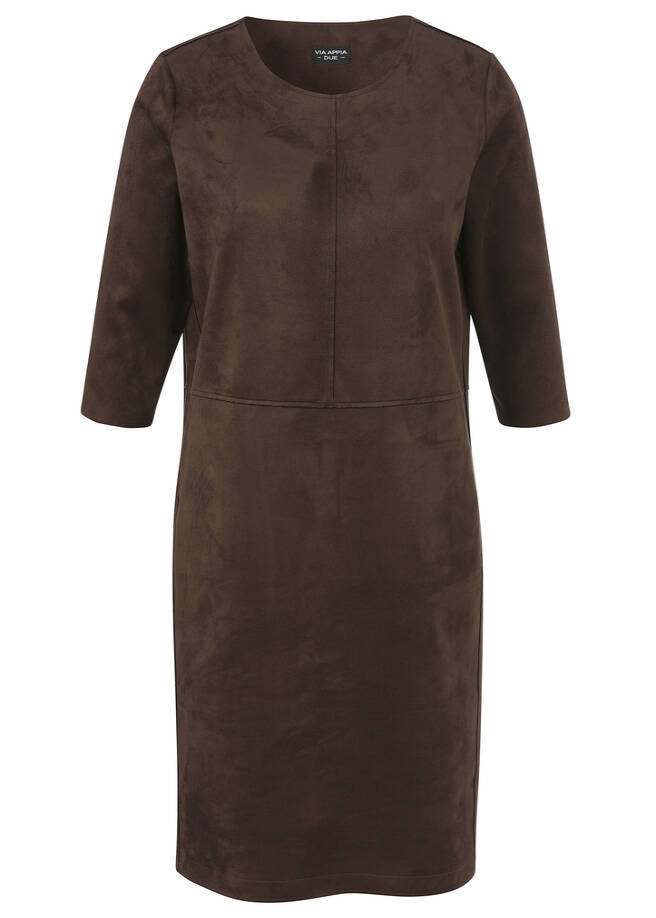 Edles 3/4-Arm Velours Kleid kaffee Frontansicht