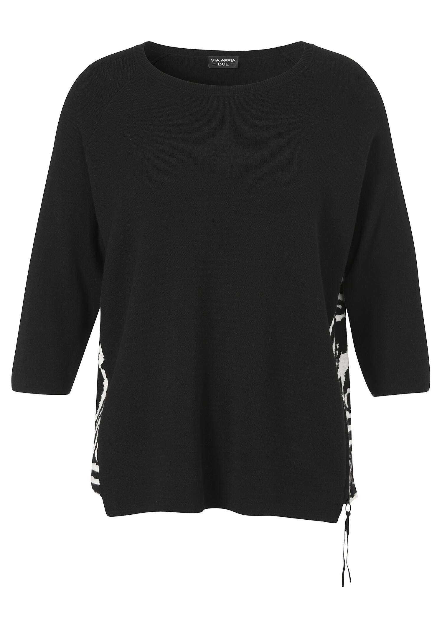 3/4-Arm Feinstrick-Pullover mit gemustertem Einsatz an der Seite /