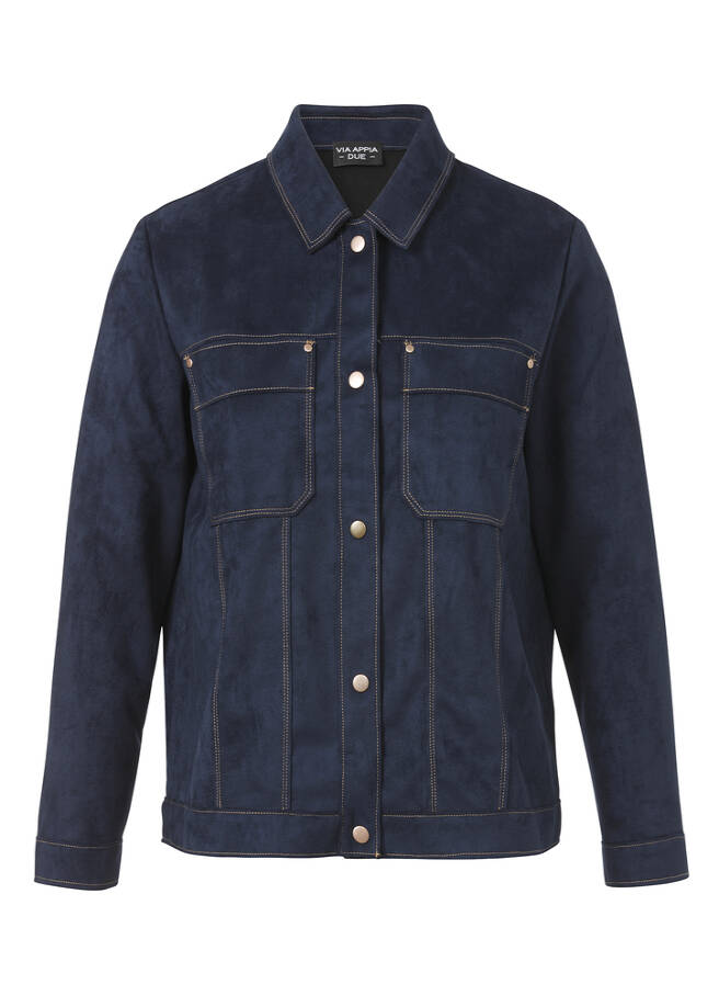 Moderne Velours-Jacke im Jeans-Style marine/camel Frontansicht