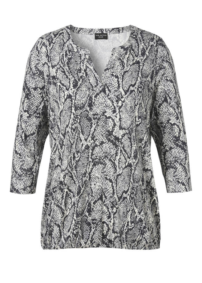Viskose-Jersey 3/4-Arm Shirt mit Gummizugsaum blei multicolor Frontansicht