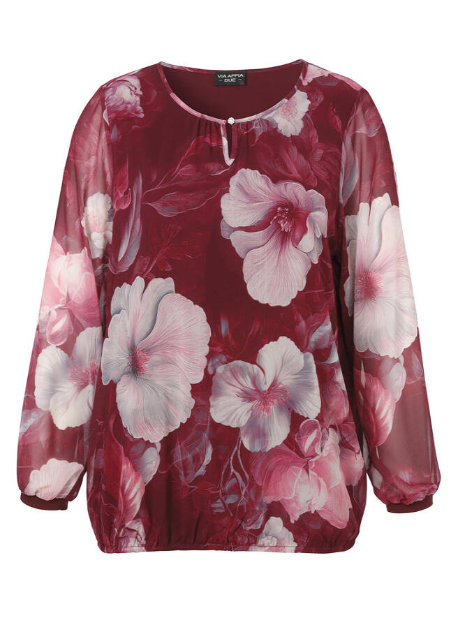 Print Blouson-Bluse mit semitransparenten Ärmeln bordeaux multicolor Frontansicht