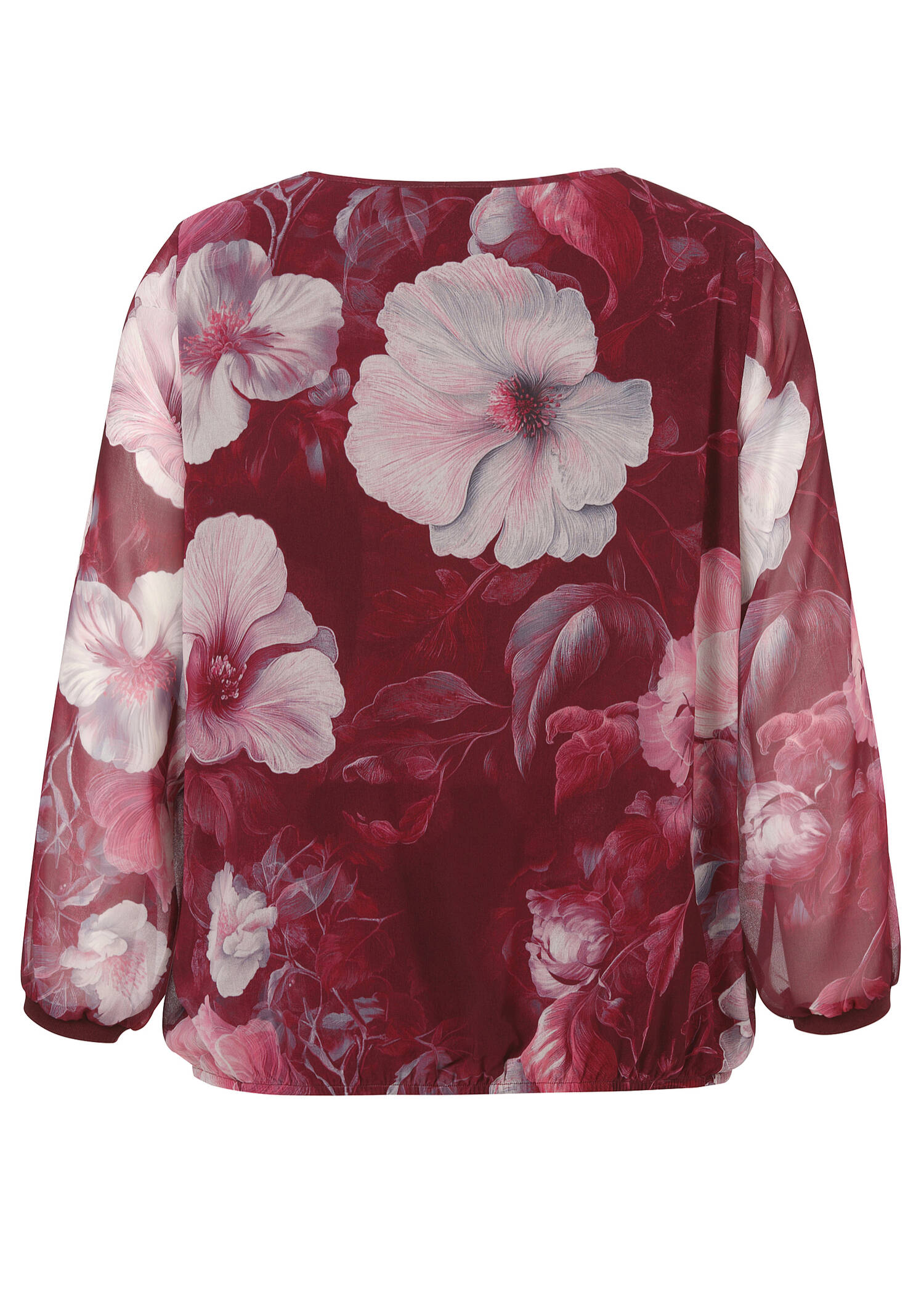 Print Blouson-Bluse mit semitransparenten Ärmeln /