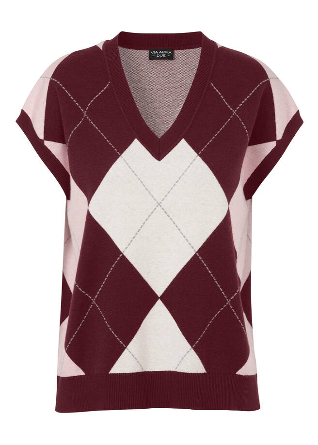 Trendy Pullunder mit V-Ausschnitt bordeaux multicolor Frontansicht